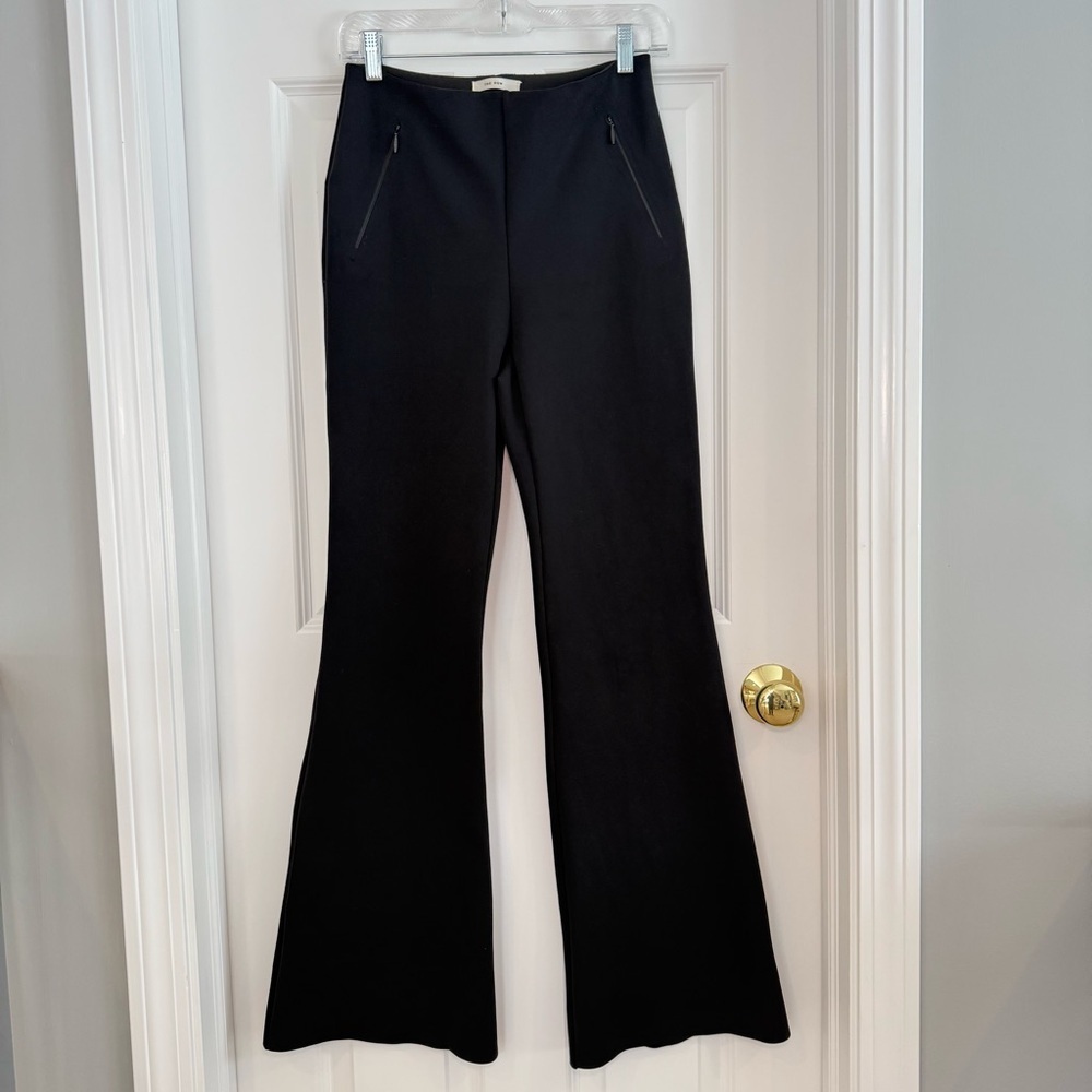 The Row Stretch Pull-On Pants Zip Front Pockets Flare Leg Minimalist Sz S Black